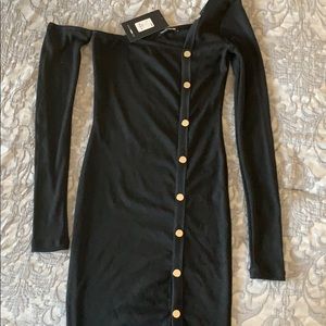 Little black midi ribbed dress